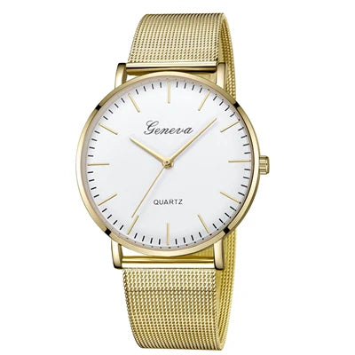 GENEVA Watch Womens Fashion Casual Simple Classic Quartz Relojes Stainless Steel Wristwatch Montre Feminino Relogio Girls Clock