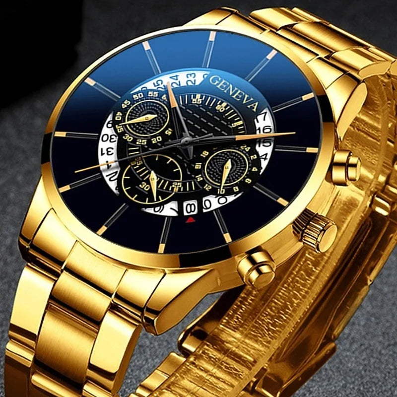 Men's Wristwatch Quartz Golden Color Luxury Business 3 Eyes Watches Mens Fashion Steel Band Male Clock Gift Relogio Masculino