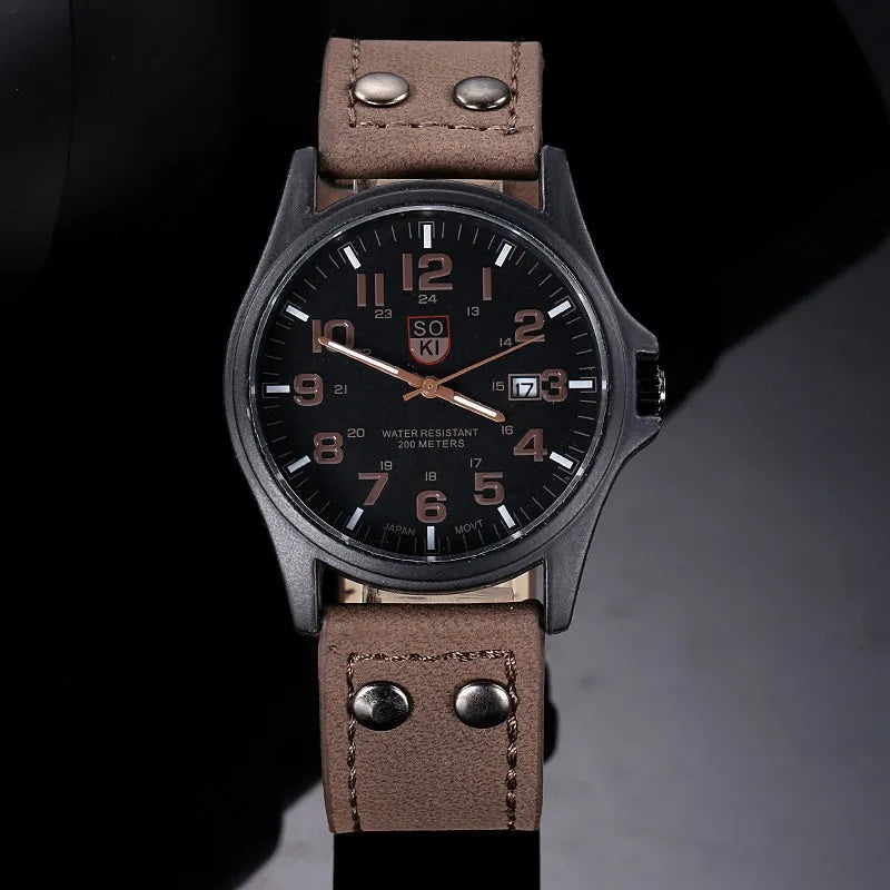 Men Sports Casual Wristwatch QuartzLeather Strap Watches Masculino Relogio Fashion Male Calendar Clock Out-door Reloj Hombre