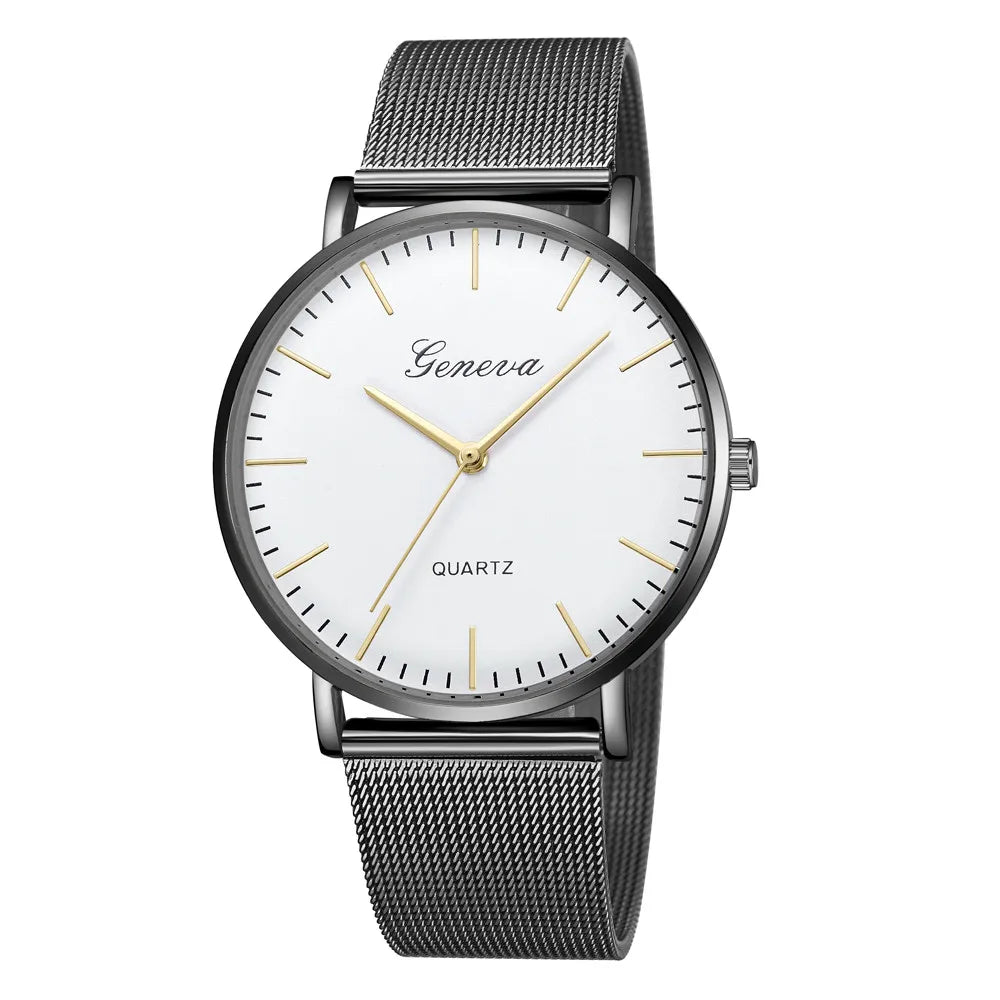 GENEVA Watch Womens Fashion Casual Simple Classic Quartz Relojes Stainless Steel Wristwatch Montre Feminino Relogio Girls Clock