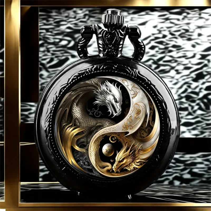 Mini Vintage Cool Pocket Watch Two Dragons Elegant Exquisite Clock With Necklace Chain Lovers Masculino Relogio Best Gift