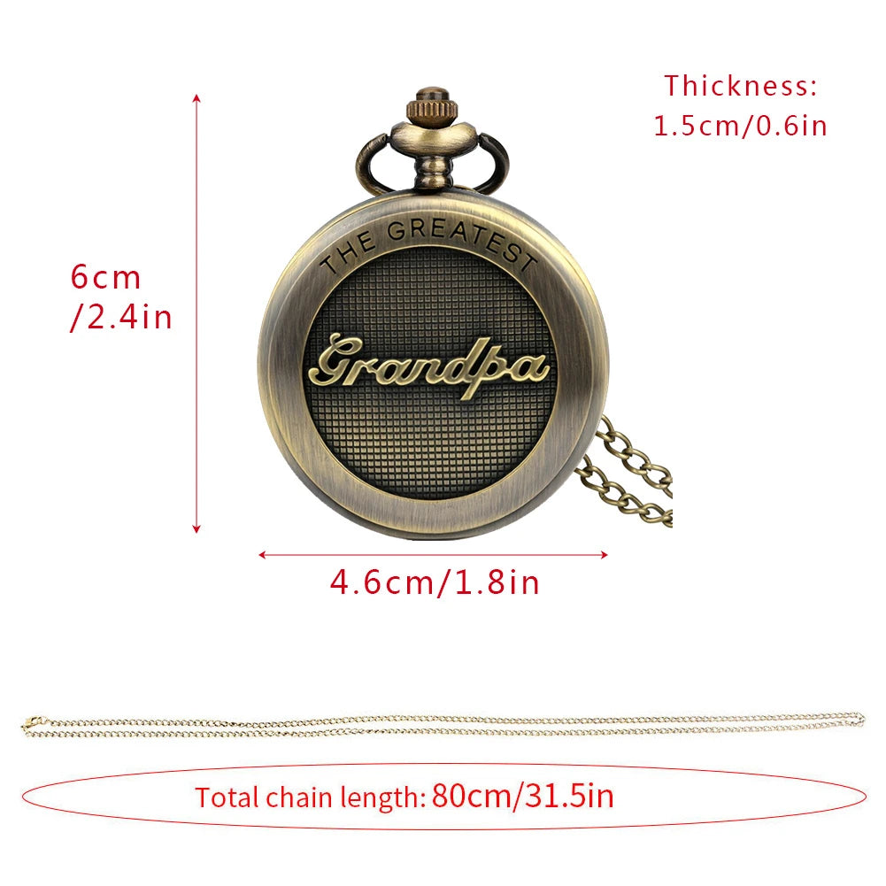 Vintage Bronze Greatest Grandpa Pocket Watch New Quartz Movement Gift Pendant Clock Necklace for Mlae Kids Relogio Saati