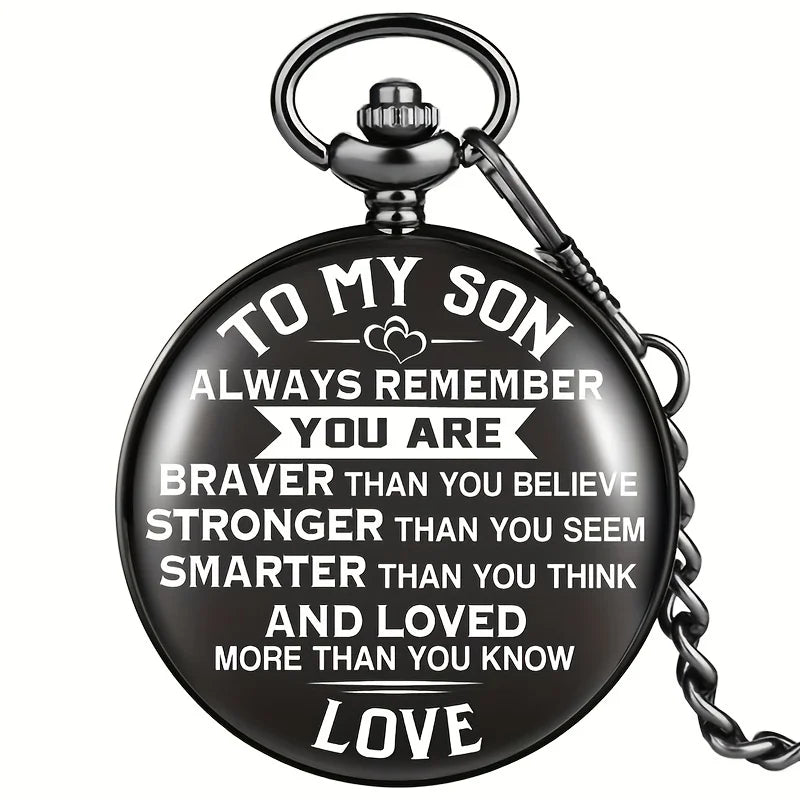 To MY SON Gifts Pocket Watch, Always remember "YOU ARE BRAVER" Quartz Waist Chain Pocket Watch Exquisite Clock Vintage Relogio