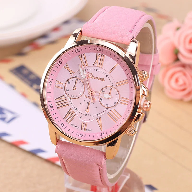 Geneva Women Watch Fashion Popular Leather Quartz Watches Casual Elegant Female Girl Lady Round Dial Wristwatch Feminio Relogio