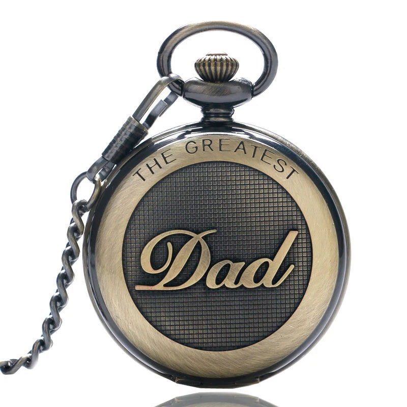 Vintage Dad's Men Gift Pocket Watch with 37Cm Wrist Chain The Greatest Fathers Bronze Clock Masculino Relogio Hombre Saati