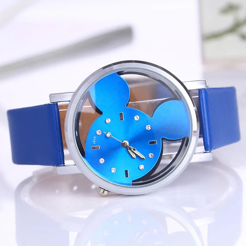Cute Cartoon Women's Leather Strap Watches Luminous Fashion Hollow Style Wristwatch Montre Homme Mujer Relogio Feminino Relojes