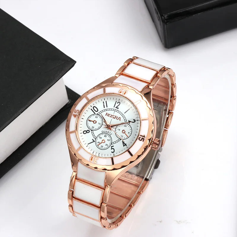 Rose Gold White Watch Women Watch Classic Steel Ceramic Ladies Wristwatch Clock Reloj Mujer Montre Female Relogio Feminino Saati