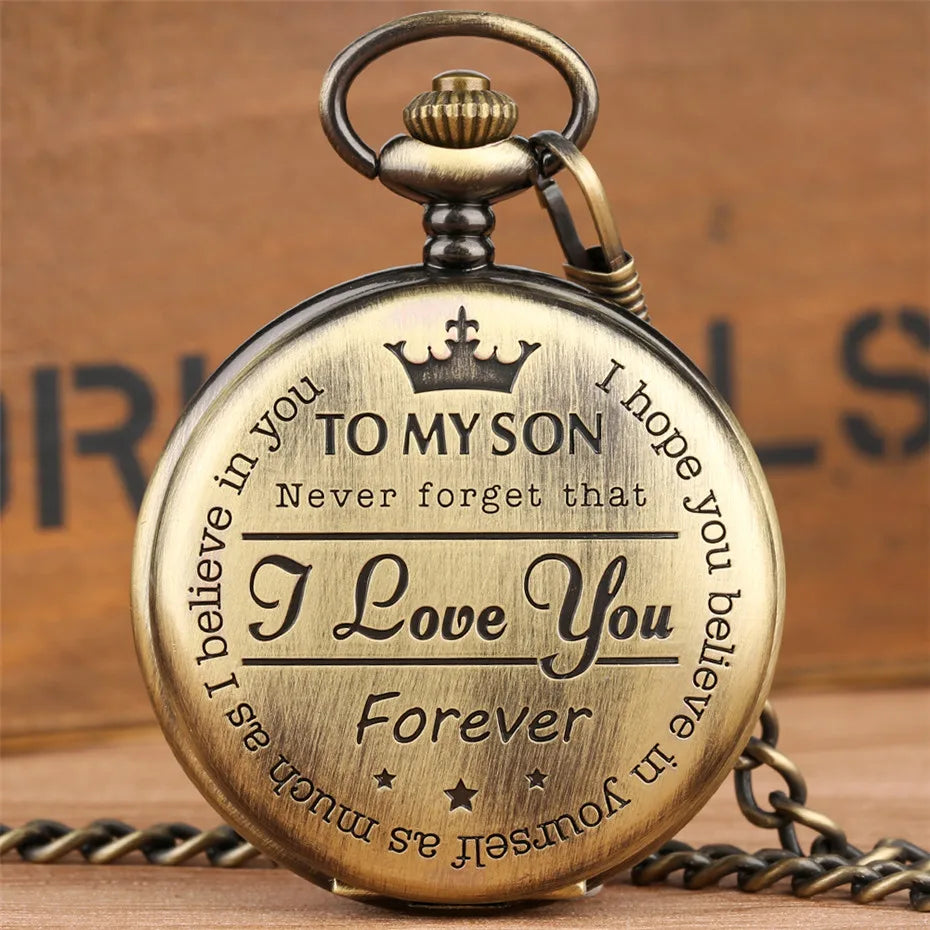 Vintage Pocket Watch Fashion Quartz Pocket Watch with Chain TO MY SON Gift Love Your Forever Men's Clock Exquisite Relogios