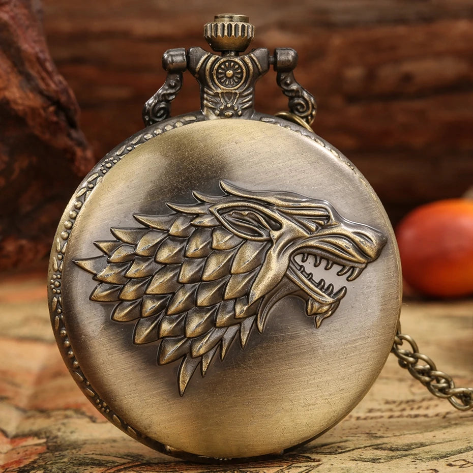 Bronze Pocketwatch Vintage Wolf Animal Cute Theme Quartz Pocket Watch Necklace Pendant For Men Children Gifts Masculino Relogio