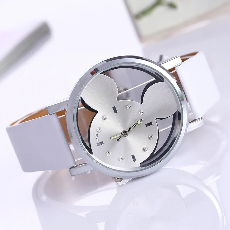 Cute Cartoon Women's Leather Strap Watches Luminous Fashion Hollow Style Wristwatch Montre Homme Mujer Relogio Feminino Relojes