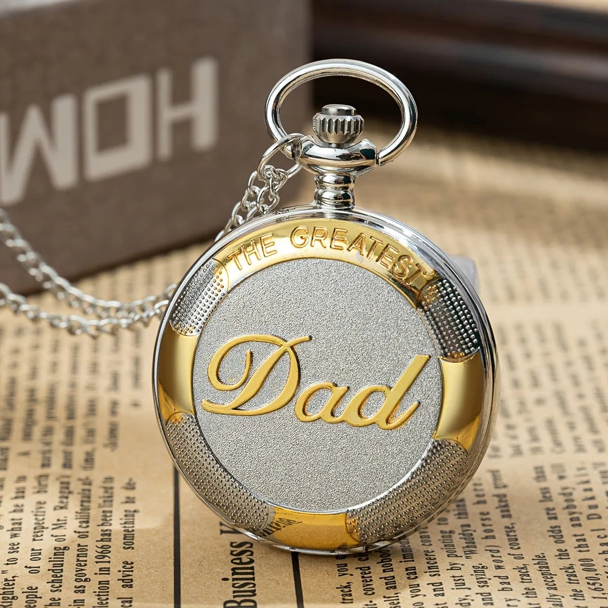 Exquisite " The GREAST DAD " Silver Gold Color Quartz Pocket Watch Best Father's Day Birthday Gift for Dad, Nostalgic Watch