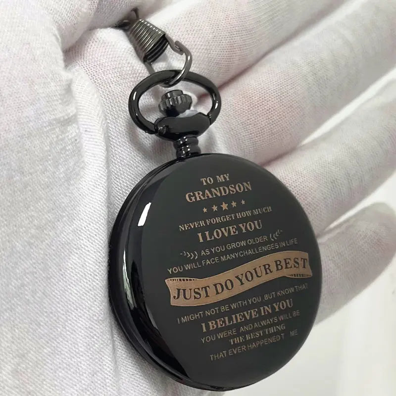 To MY GRANDSON Gifts Pocket Watch "JUST DO YOUR BEST" Quartz Waist Chain Pocket Watch Pendant Exquisite Clock Masculino Relogio