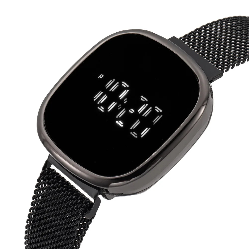 New Fashion Steel LED Digital Watch Women Kid Electronic Mesh Wristwatch Cool Students Light Clock Relogio Drop Shipping Saati