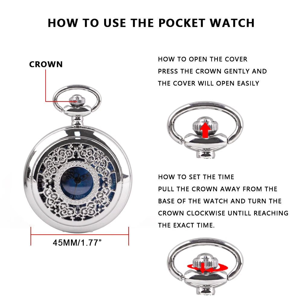 Hollow Starry Blue Dial Pocket Watch Vintage Necklace Best Gifts Fashion Clock New Men Women Exquisite Watches Relogios