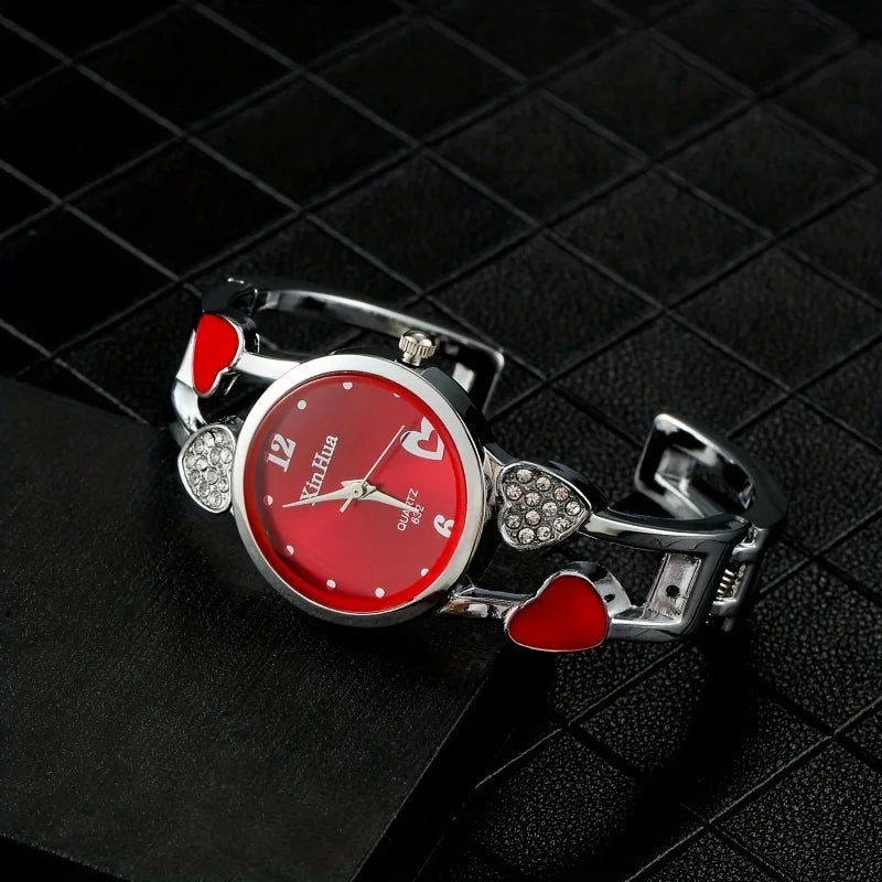 Xinhua Fashion Women Stainless Steel Bracelet Watch Bangle Lover Heart Shape Wristwatches Female Best Gift Clock Relogios