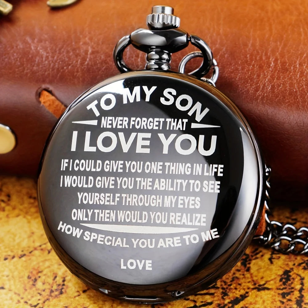 "To MY SON I LOVE YOU" Gifts Pocket Watch, High Quality Clock Quartz Waist Chain Creative Bless Watches Best Wishes