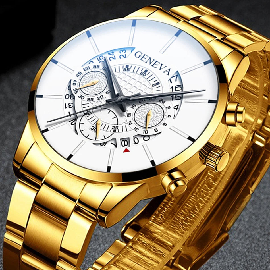 Men's Wristwatch Quartz Golden Color Luxury Business 3 Eyes Watches Mens Fashion Steel Band Male Clock Gift Relogio Masculino