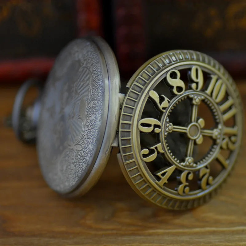 Hollow Retro Lucky Turntable Shape Digital Quartz Pocket Watch Men Fans Souvenir Gifts with 80cm Neck Chain Gift Watch