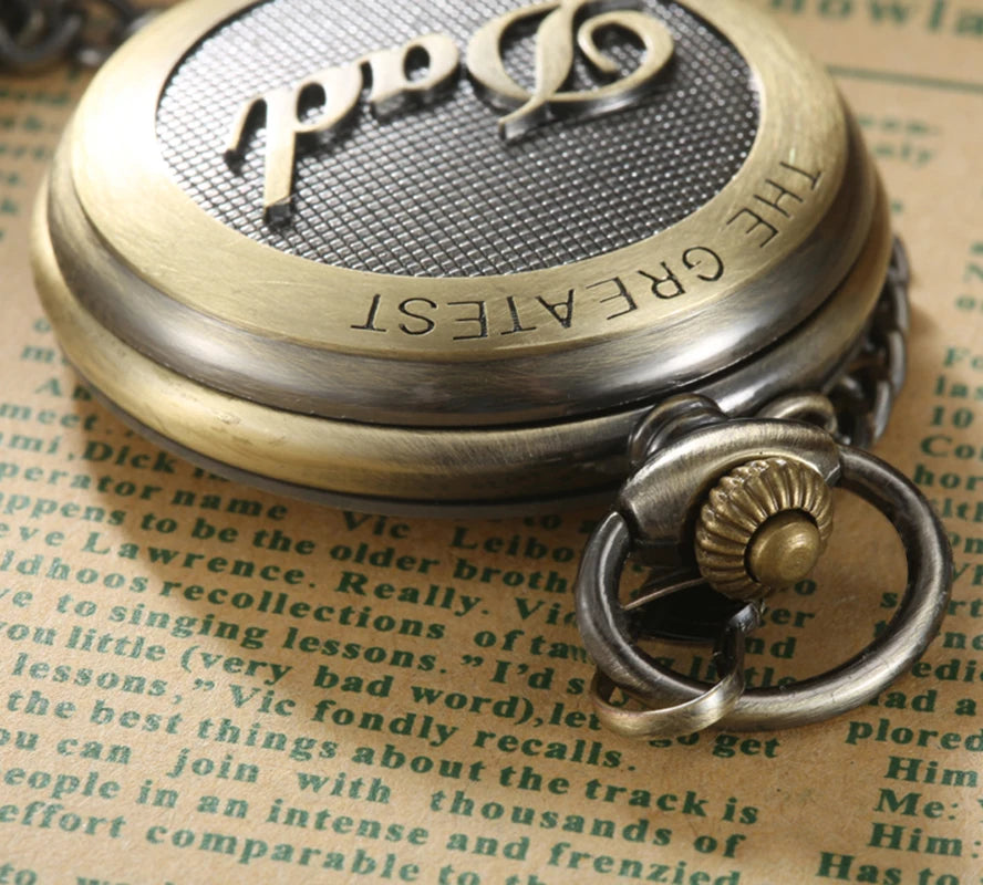 Vintage Dad's Men Gift Pocket Watch with 37Cm Wrist Chain The Greatest Fathers Bronze Clock Masculino Relogio Hombre Saati