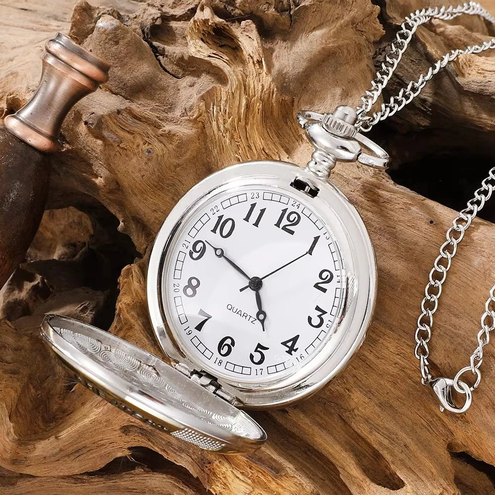 Exquisite " The GREAST DAD " Silver Gold Color Quartz Pocket Watch Best Father's Day Birthday Gift for Dad, Nostalgic Watch
