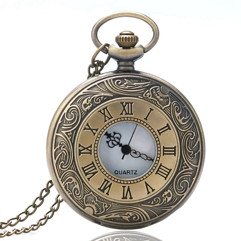 Vintage Charm Pocketwatch Classic Retro Fashion Roman Number Quartz Steampunk Pocket Watch Women Man Necklace Pendant with Chain