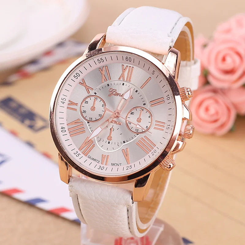 Geneva Women Watch Fashion Popular Leather Quartz Watches Casual Elegant Female Girl Lady Round Dial Wristwatch Feminio Relogio