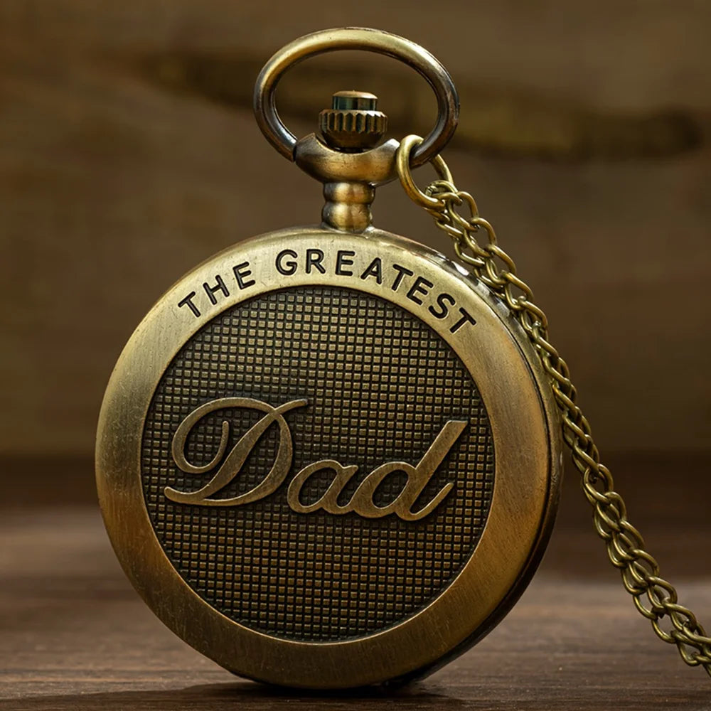 Vintage Dad's Men Gift Pocket Watch with 37Cm Wrist Chain The Greatest Fathers Bronze Clock Masculino Relogio Hombre Saati