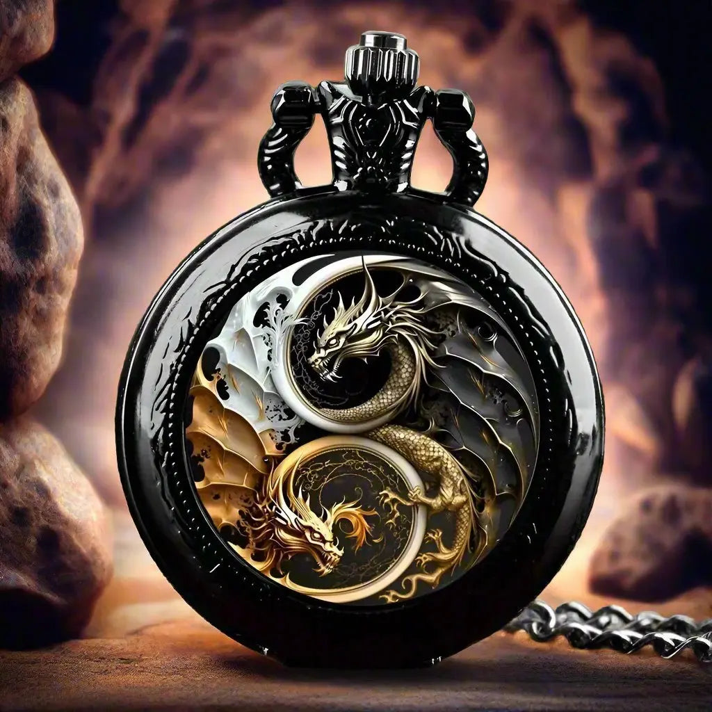 Cool Dragon Pocket Watch Two Dragons Vintage Exquisite Clock Cute Watches With Necklace Chain Lovers Masculino Relogio Best Gift