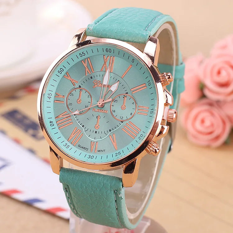 Geneva Women Watch Fashion Popular Leather Quartz Watches Casual Elegant Female Girl Lady Round Dial Wristwatch Feminio Relogio