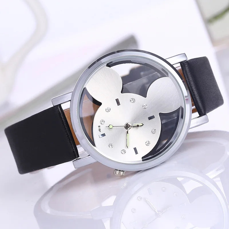 Cute Cartoon Women's Leather Strap Watches Luminous Fashion Hollow Style Wristwatch Montre Homme Mujer Relogio Feminino Relojes