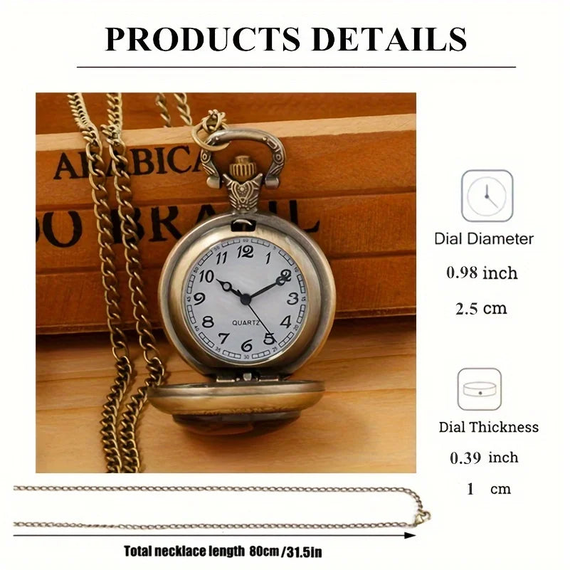 1Pcs Exquisite Mermaid Pattern Design Pocket Watch with Necklace Pendant -Quartz Movement, Elegant Jewelry Gift for Women Girls