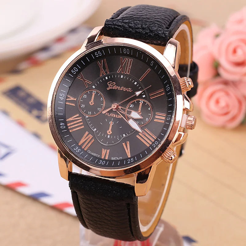 Geneva Women Watch Fashion Popular Leather Quartz Watches Casual Elegant Female Girl Lady Round Dial Wristwatch Feminio Relogio