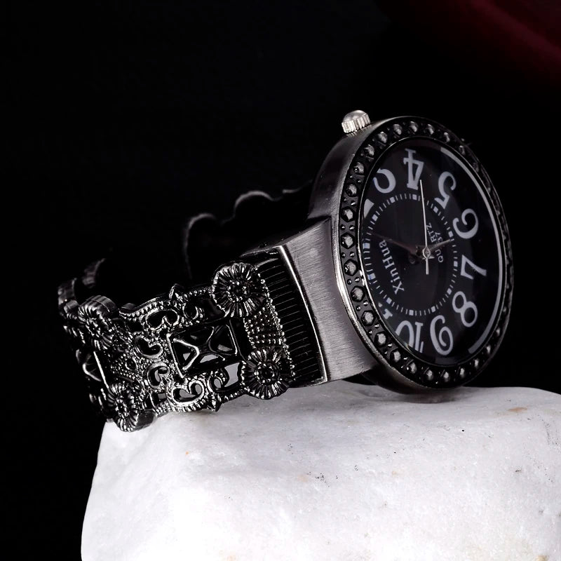 Fashion Casual Women's Watch Black Stainless Steel Band Exquisite Quartz Wristwatches Bracelet Retro Analog Ladies Relojes Clock