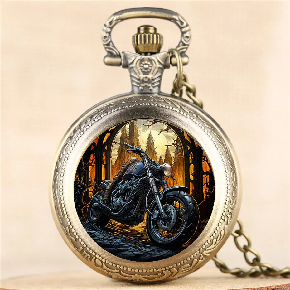 The Mother Road Route 66 Pocket Watch Cool Black Motorbike Clock Elegant Exquisite Pendant With Necklace Chain Relogio Best Gift