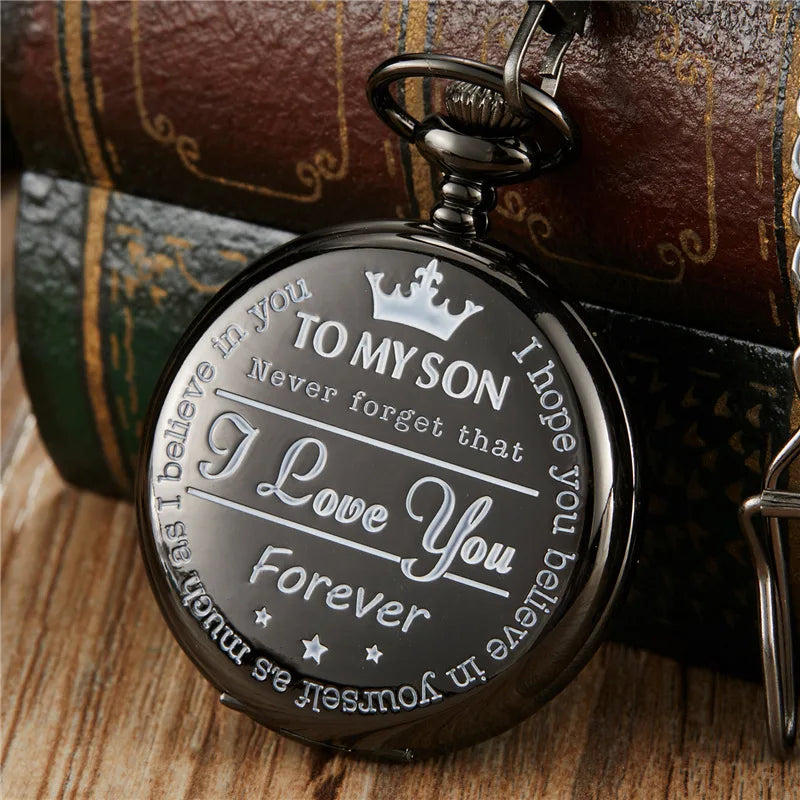Unique TO MY SON Pocket Watch Kids Gifts Fashion Classic Exquisite with Waist Chain Clock Best Wishes Children Cool Accessory