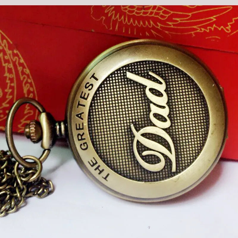 Vintage Dad's Men Gift Pocket Watch with 37Cm Wrist Chain The Greatest Fathers Bronze Clock Masculino Relogio Hombre Saati