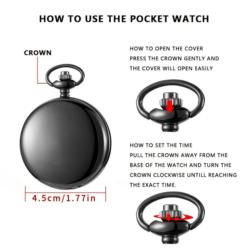 "To My BROTHER" Exquisite Black Quartz Pocket Watch Vintage Fashion Necklace Chain Watch Birthday Best Gift For Family Friends