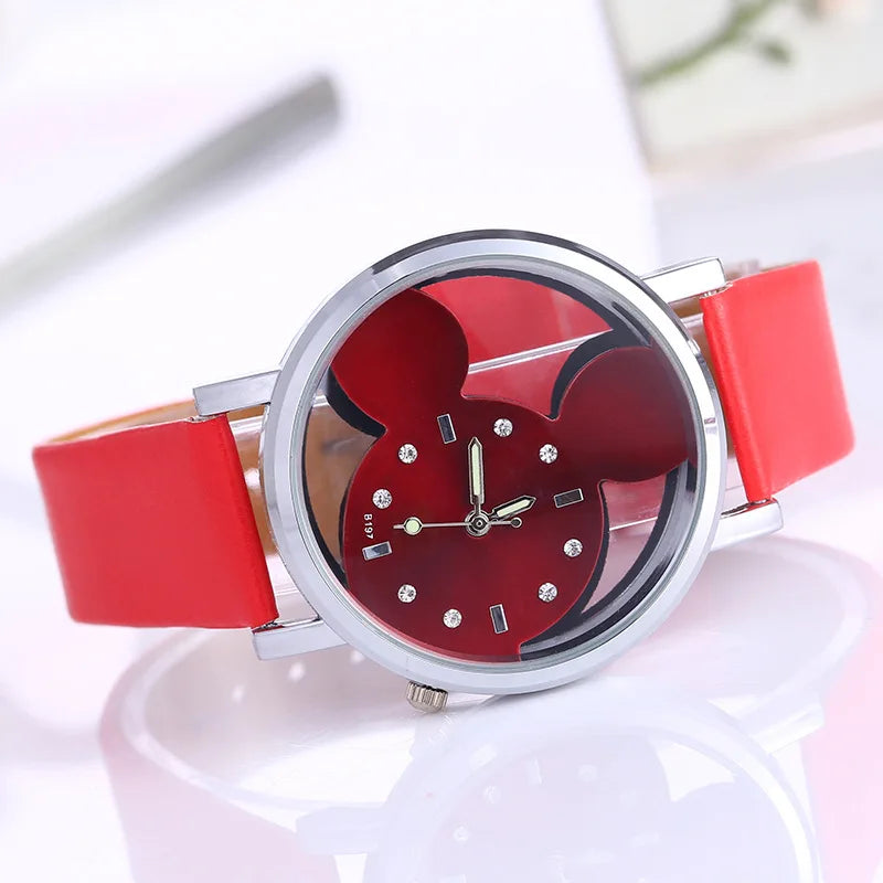 Cute Cartoon Women's Leather Strap Watches Luminous Fashion Hollow Style Wristwatch Montre Homme Mujer Relogio Feminino Relojes