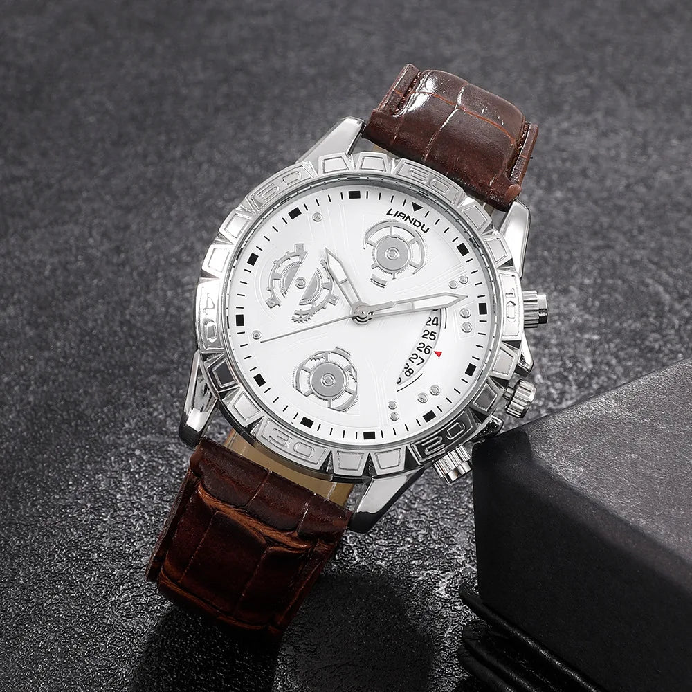 Mens Watches Luxury Exquisite Male Leather Quartz Wristwatch Business Gentle Clock Casual Relogio Masculino Fashion Saati Gift
