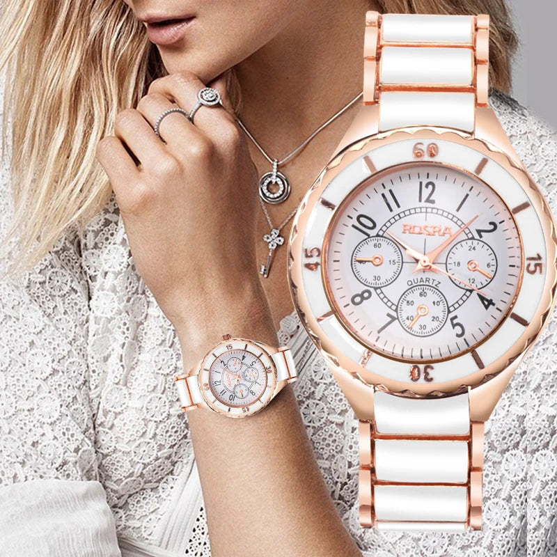 Rose Gold White Watch Women Watch Classic Steel Ceramic Ladies Wristwatch Clock Reloj Mujer Montre Female Relogio Feminino Saati