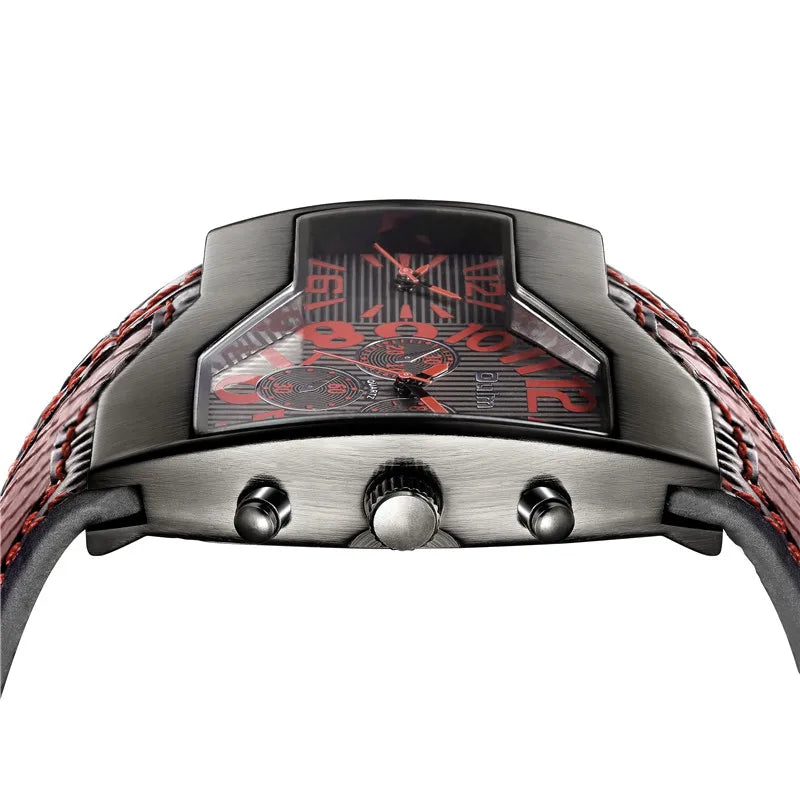 Double Movement Brand Oulm Watch Men Quartz Relojes Sports Leather Strap Male Relogio Military Wristwatch Casual Gift Clock