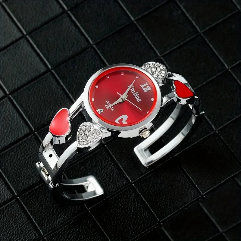 Xinhua Fashion Women Stainless Steel Bracelet Watch Bangle Lover Heart Shape Wristwatches Female Best Gift Clock Relogios