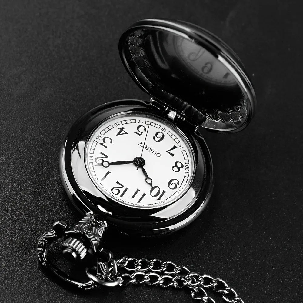 1Pcs Vintage Black Animal Dragon-Themed Necklace Pendant with a Small Quartz Pocket Watch Clock Gift For Male and Kids