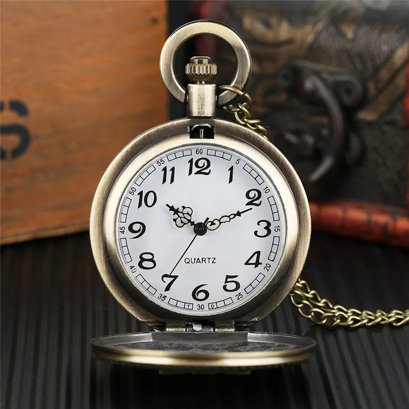 Retro Bronze  American Navy Quartz Pocke with Necklace Chain Cool Pendant Clock Gift for Men Vintage Watches