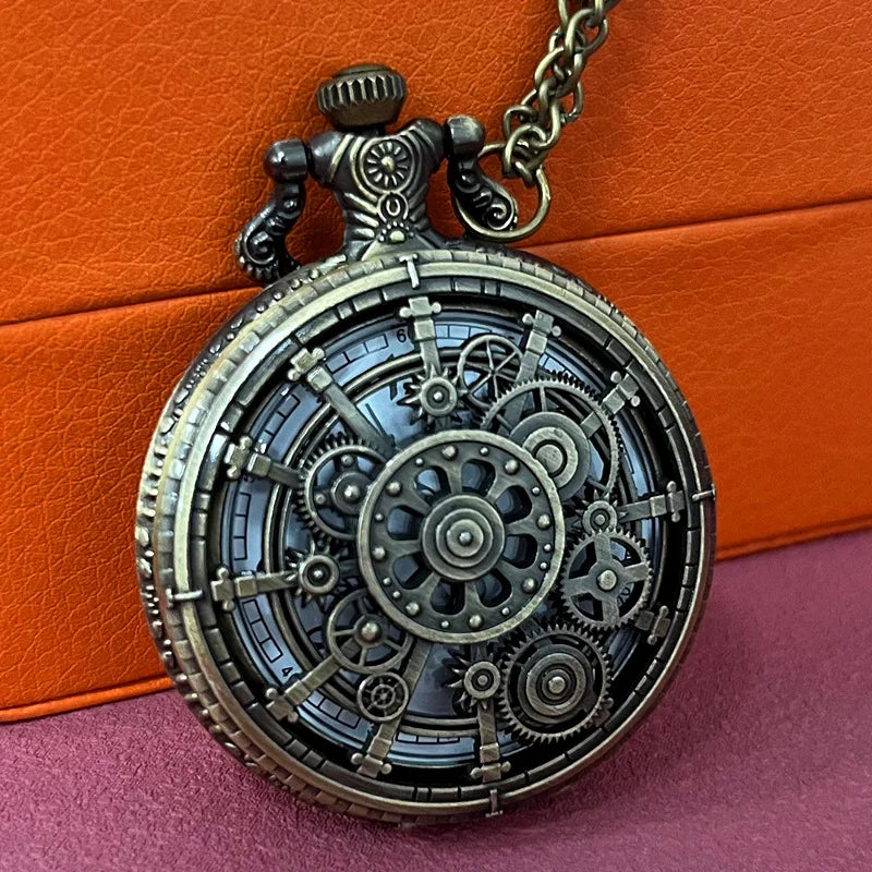 Bronze Hollow Gear Design Quartz Pocket Watch Vintage Necklace Gifts Fashion New Men Women Exquisite Retro Watches Relogios