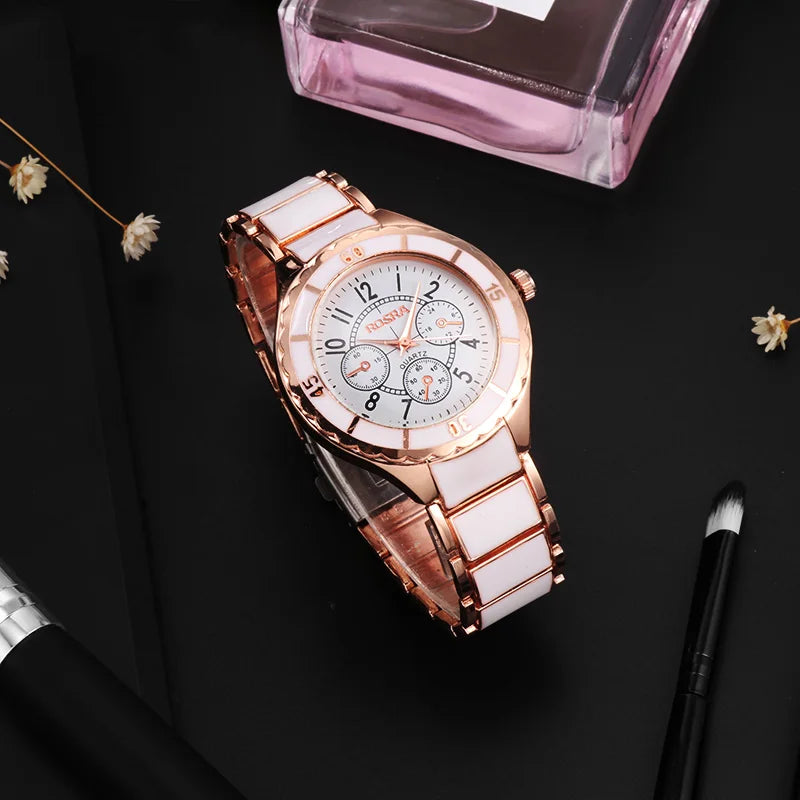 Rose Gold White Watch Women Watch Classic Steel Ceramic Ladies Wristwatch Clock Reloj Mujer Montre Female Relogio Feminino Saati