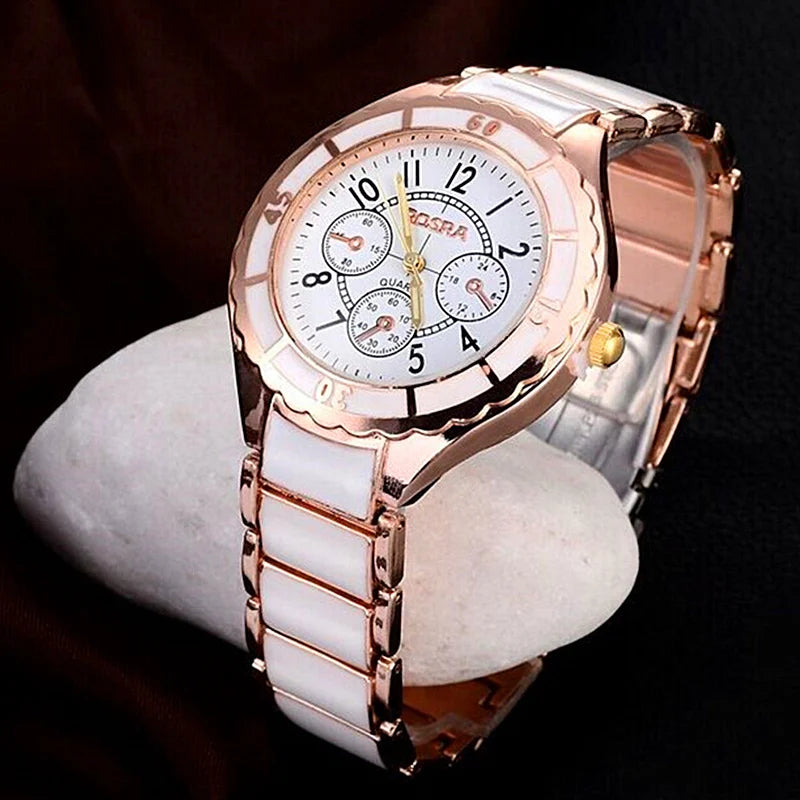 Rose Gold White Watch Women Watch Classic Steel Ceramic Ladies Wristwatch Clock Reloj Mujer Montre Female Relogio Feminino Saati