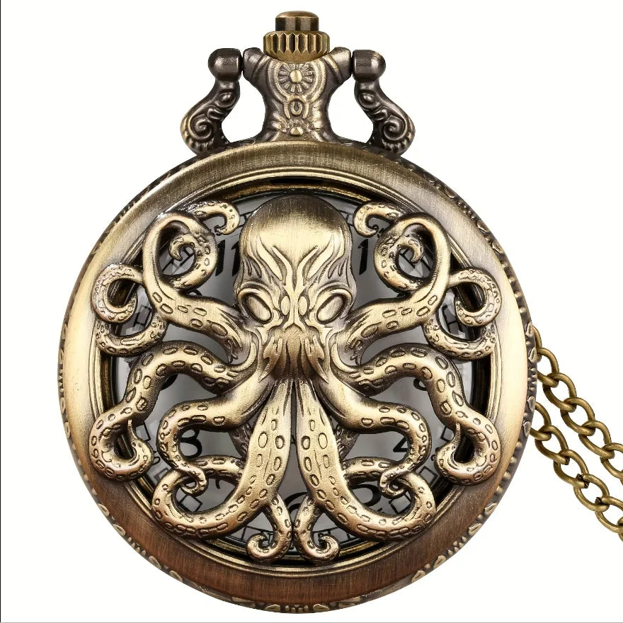 New Style Bronze Octopus Quartz Pocket Watch With Necklace Chain Gift for Male Women Fashion Clock Hombre Relojes Vintage Gift
