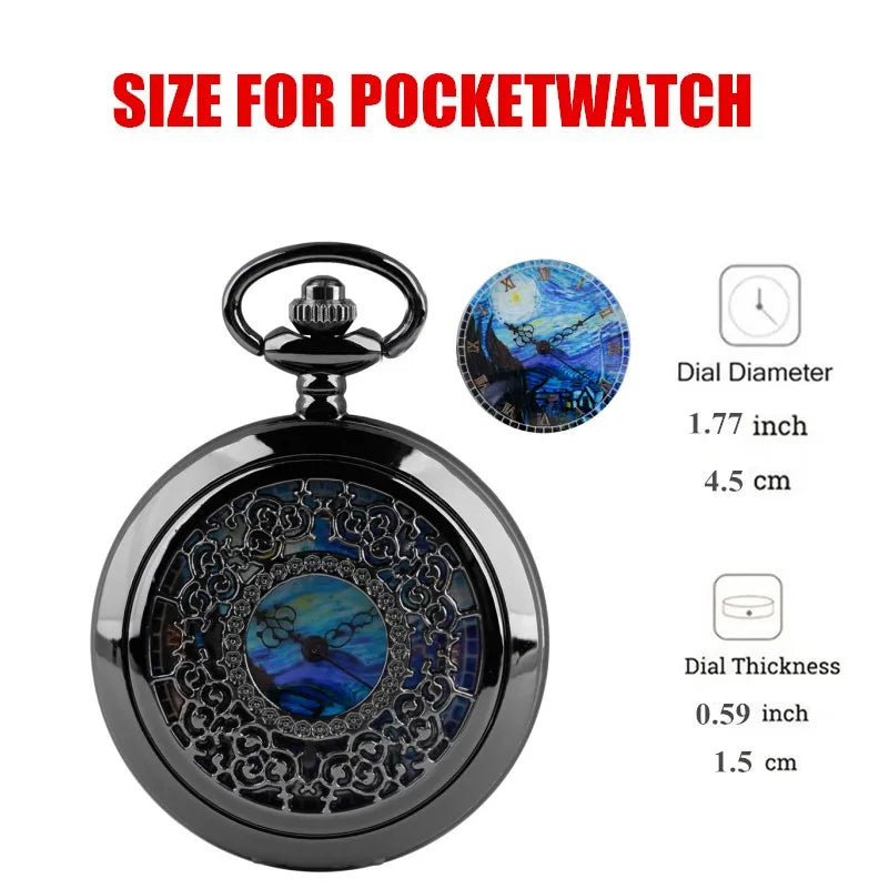 Vintage Black Starry Sky Blue Roman Numerals Dial Pocket Watch Gift Pendant Clock For Mlae Kids Relogio Saati