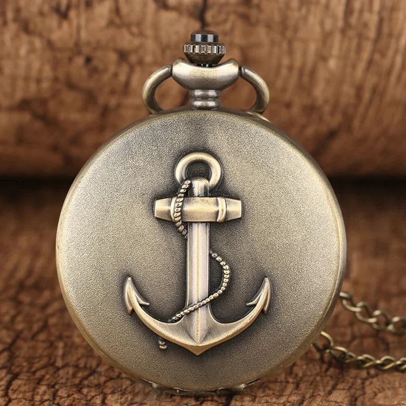 Silver Vintage Classic Design Quartz Pocket Watch Men Anchor Souvenir Gift with 80cm Necklace Chain Best Gift Clock Male Relogio